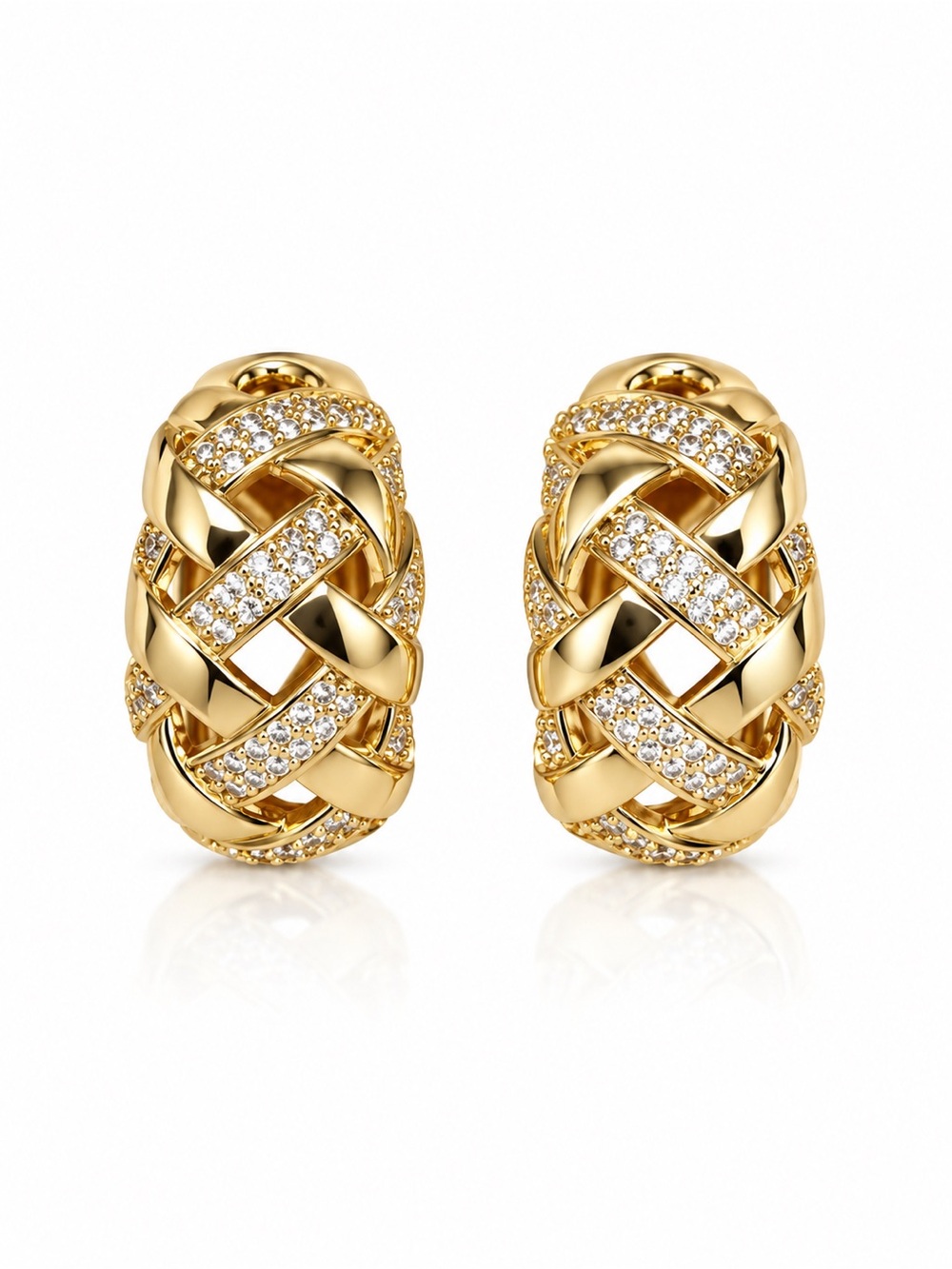 Italian Design S925 Gold Woven Earrings With CZ - Women Jewelry